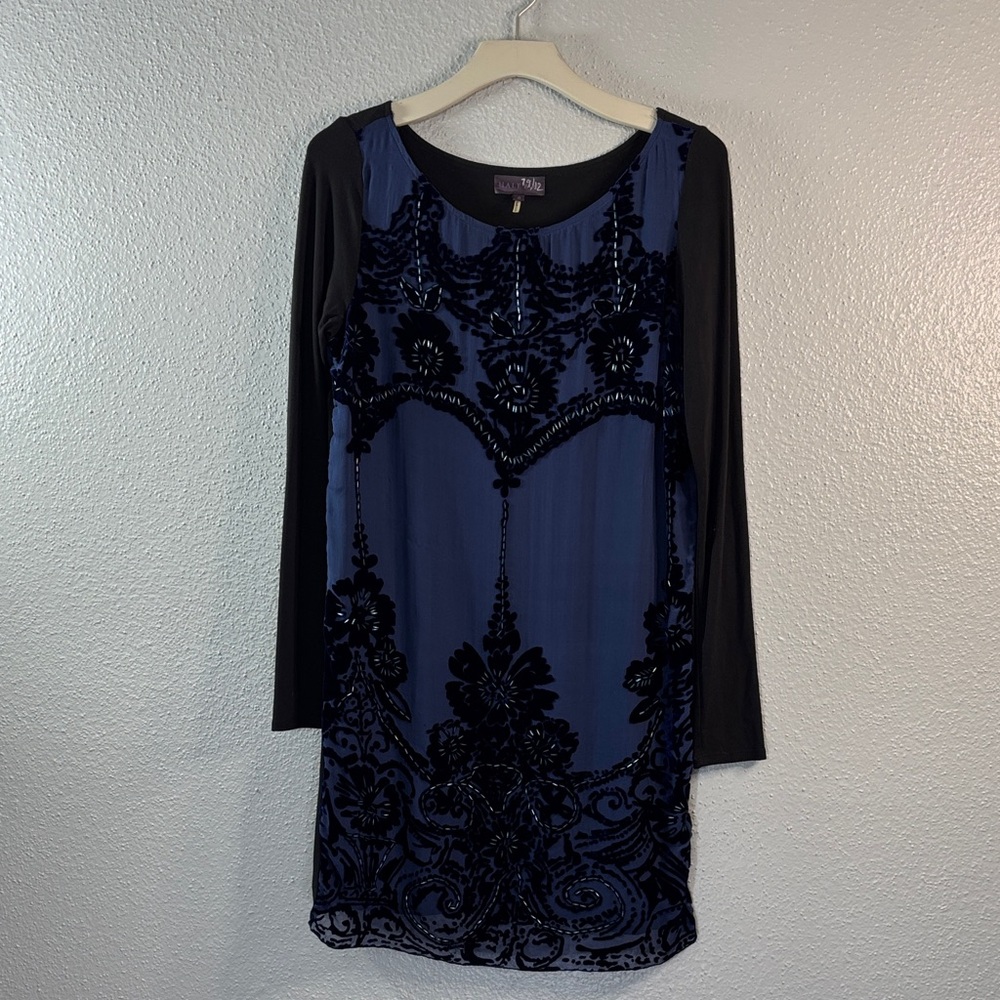 Hale Bob Blue and Black Long Sleeve Dress